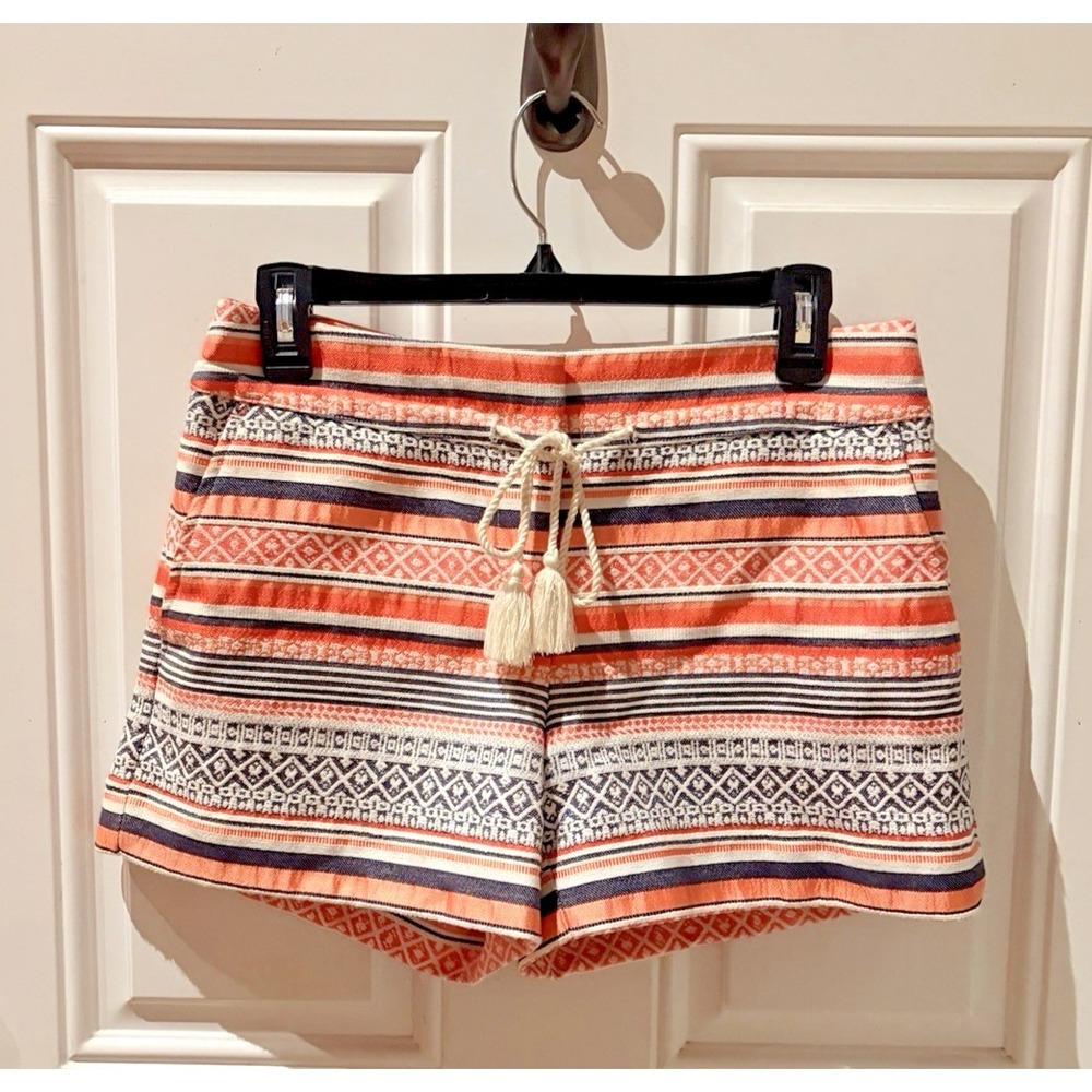 Ann Taylor Loft Coral Striped Shorts with Drawstring - Size 0 - Previously Loved